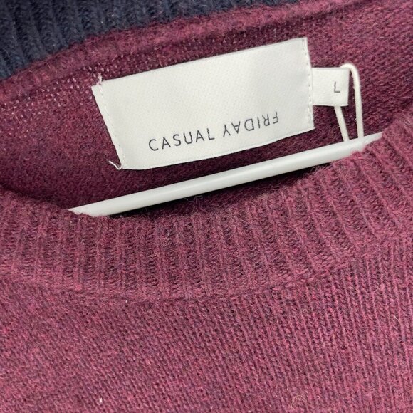 CASUAL FRIDAY NWT Karl Wool Crew Neck Preppy Burgundy Red Pullover Sweater Sz L - Picture 7 of 9